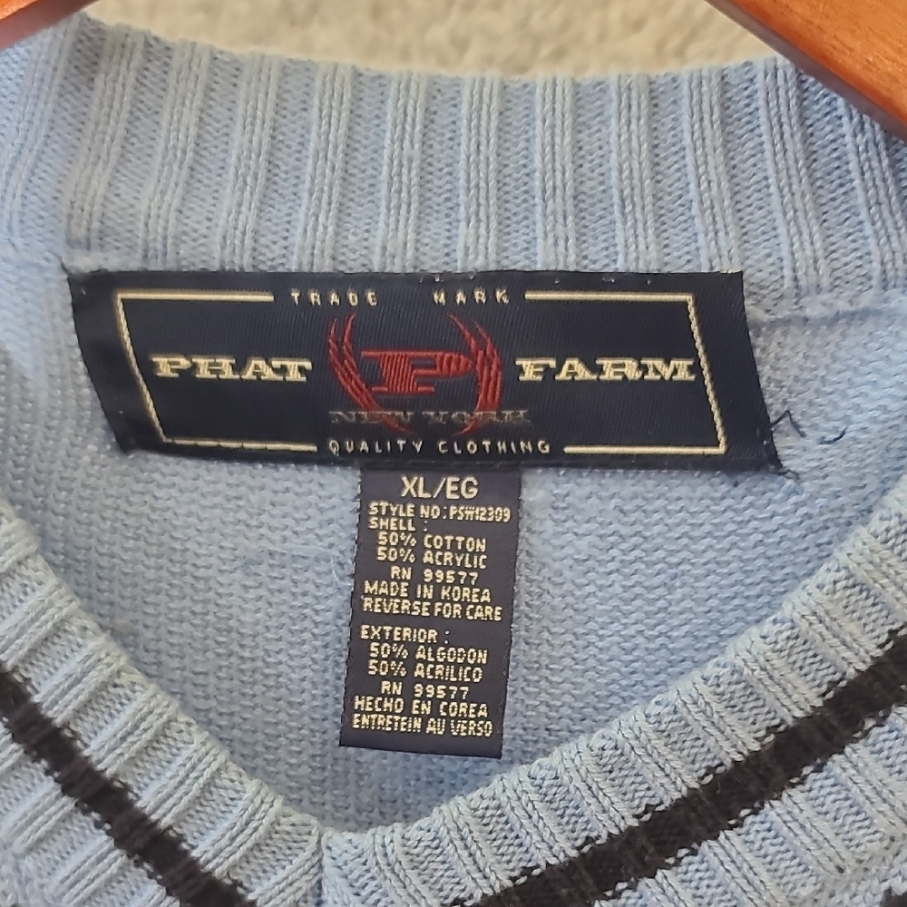 Phat Farm Blue and Black V-Neck Sweater - Picture 2 of 8